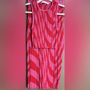 ASTR THE LABEL Anthropologie Alana Knit Stretch Pink Red Sleeveless Skirt Set